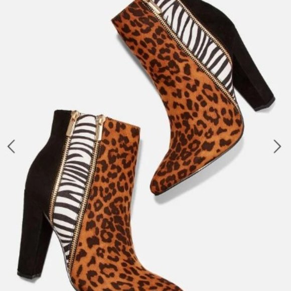 Brand New Just Fab Remi Colorblock Animal Print Booties - Picture 1 of 2